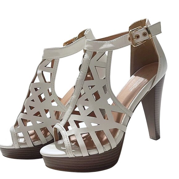 Top Moda Geometric Cutout Elegance Open Toe Ankle Buckle High Heel Sandals - Picture 5 of 7